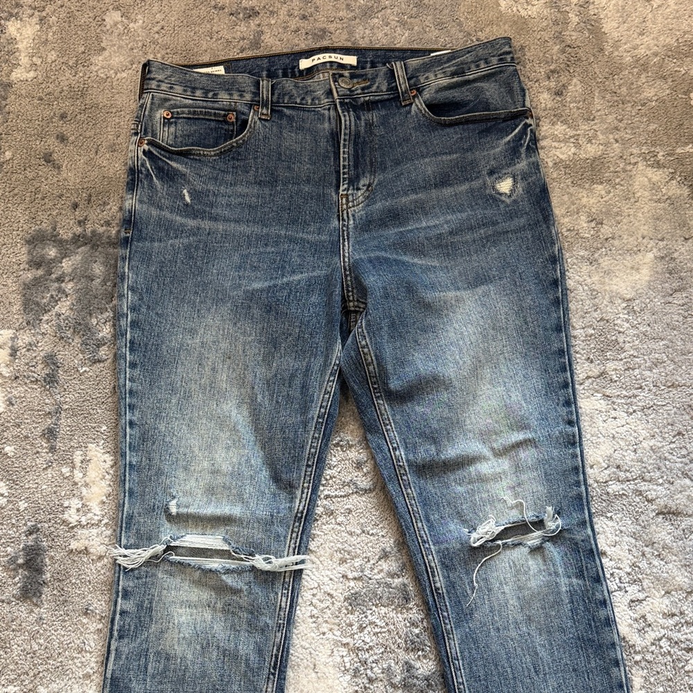 PacSun Men's Light Blue Ripped Skinny Jeans Stacked Skinny